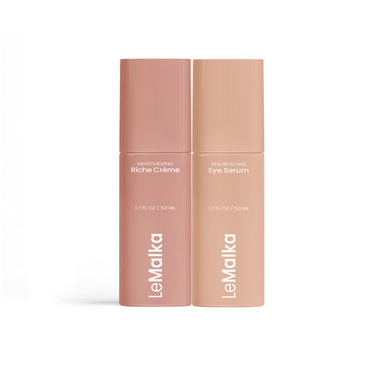 full face moisture set featuring Moisturizing Riche Crème and Resurfacing Eye Serum for hydrated, youthful skin.