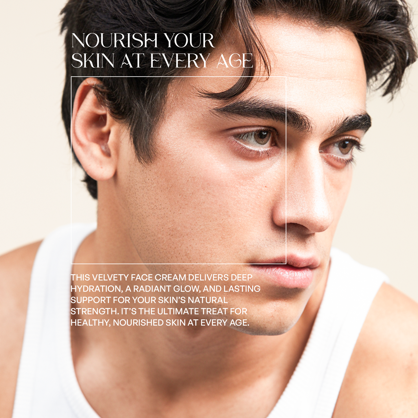 image of a man promoting a luxury skincare bundle for nourished skin at every age